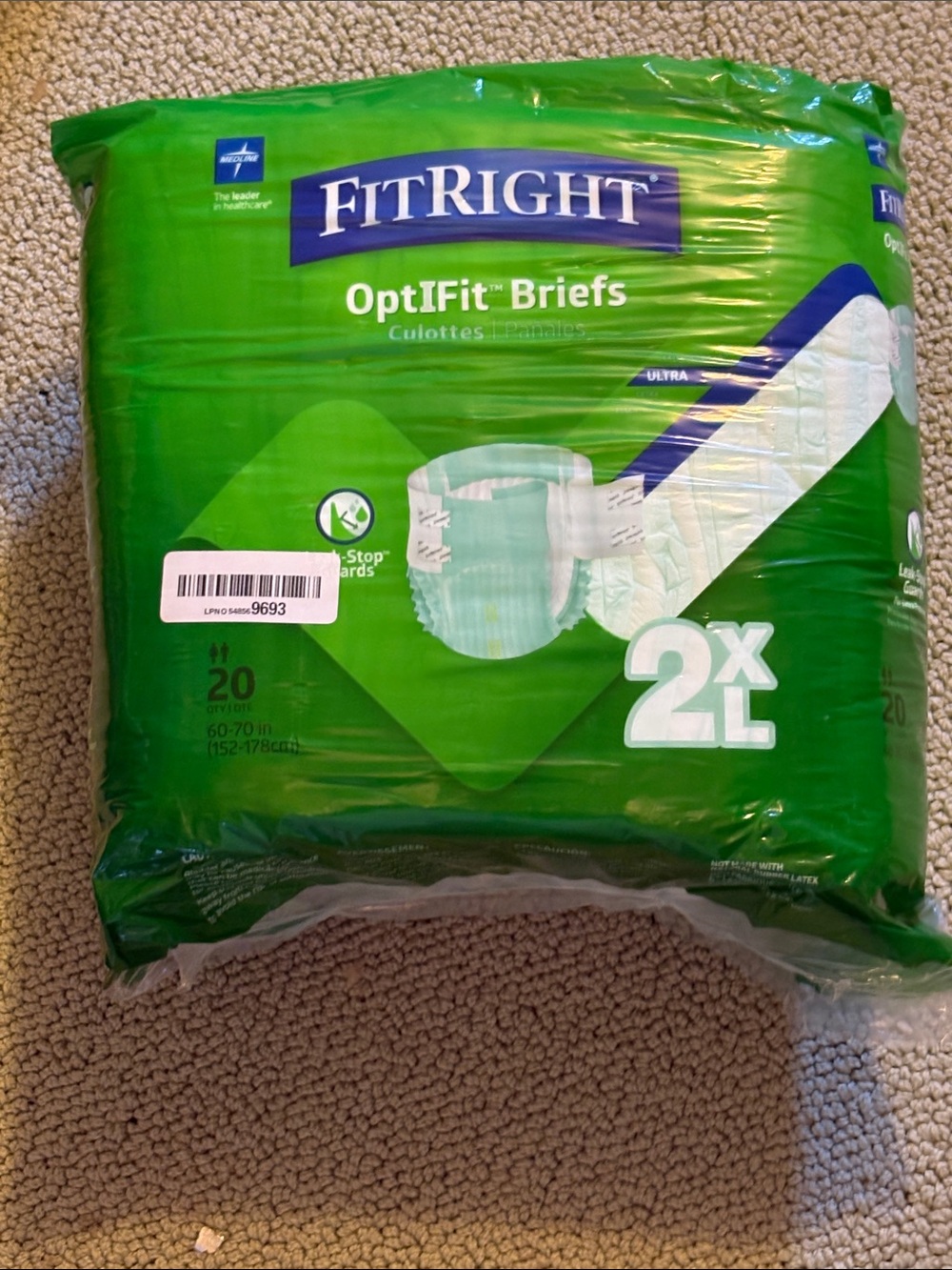 NEW FitRight Optifit Adult Unisex Incontinence Briefs with Tabs - XXL (2XL)